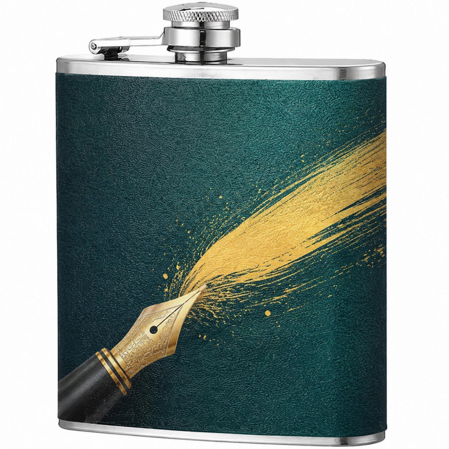 Grün-Goldener Edelstahlflachmann 200ml mit Feder-Motiv
