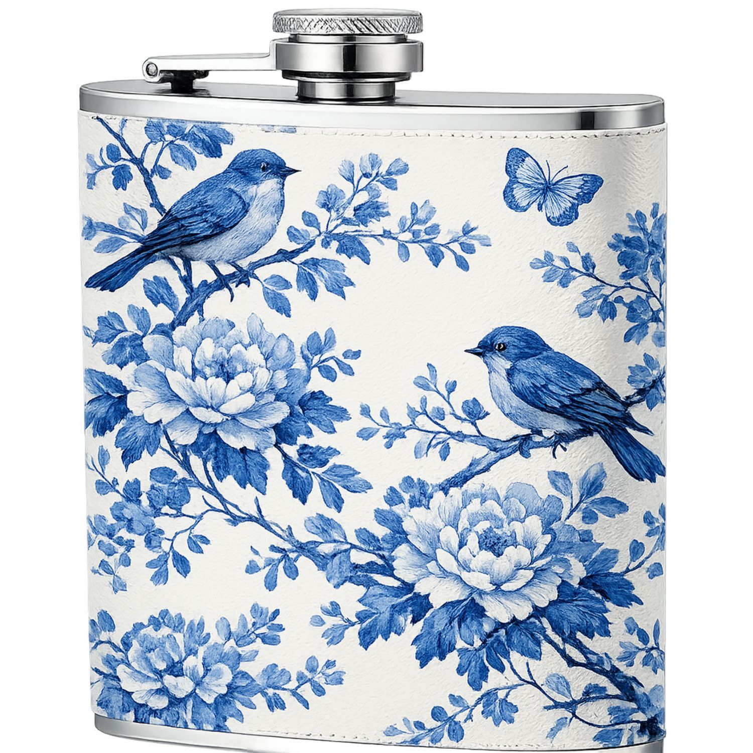 Edelstahl-Flachmann 240ml mit Blumen- und Vogelmotiv