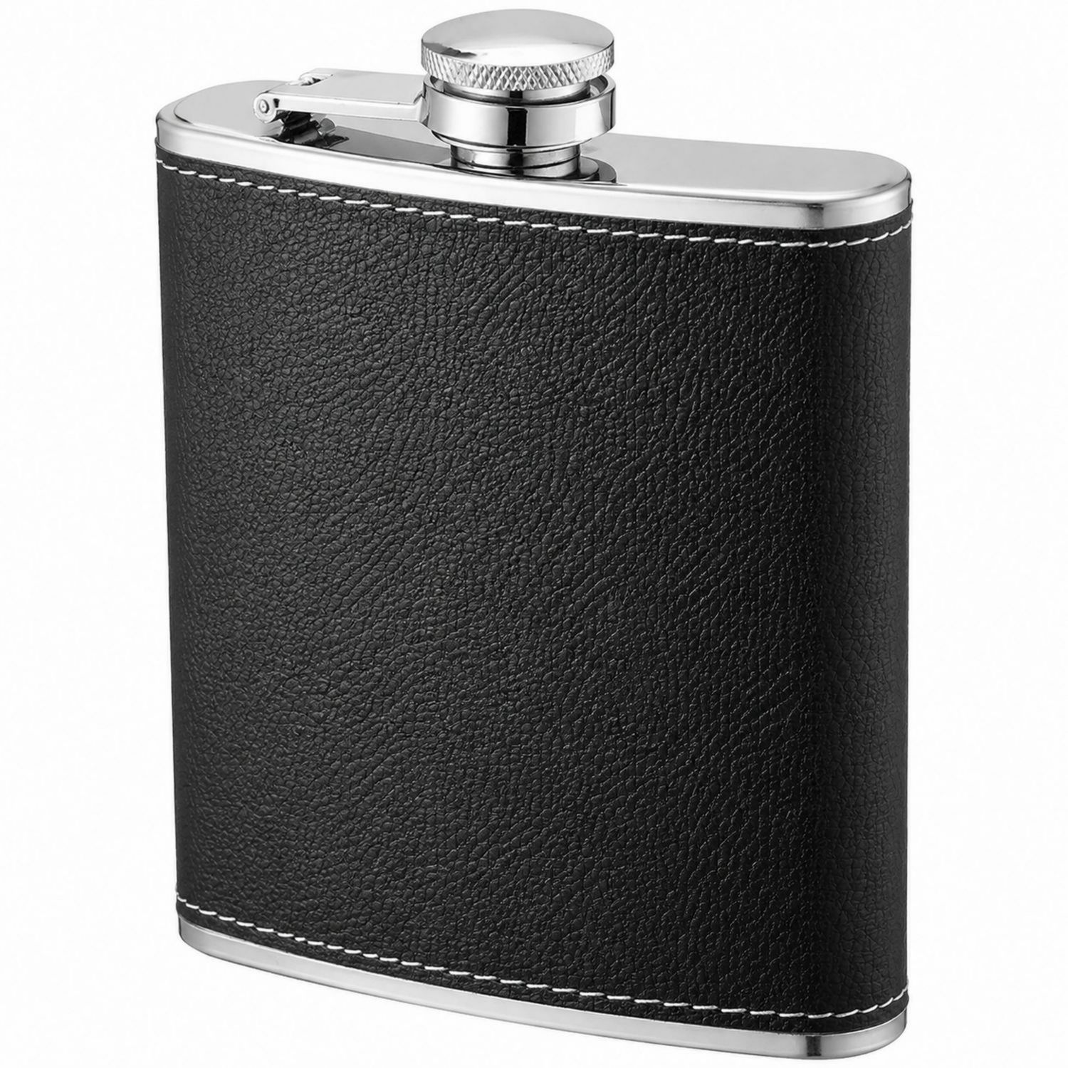 Schwarzer Flachmann mit Lederhülle 240ml