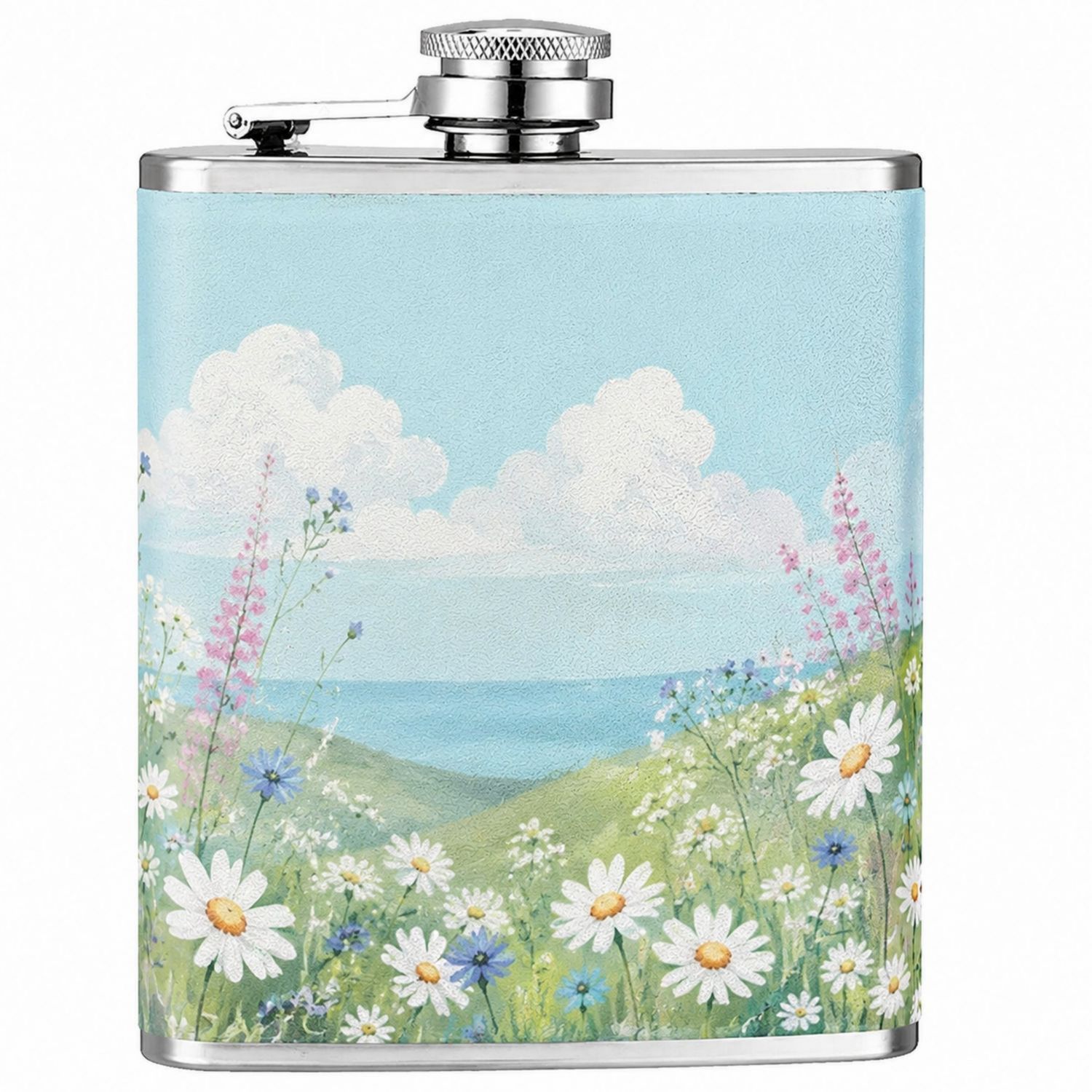 Edelstahl-Flachmann mit Blumenmuster 200ml