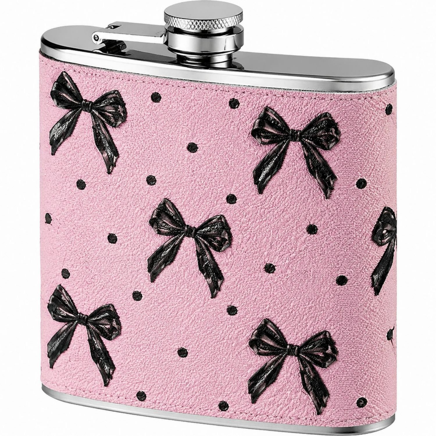 Edelstahl-Flachmann Rosa mit Schleifenmuster 177ml