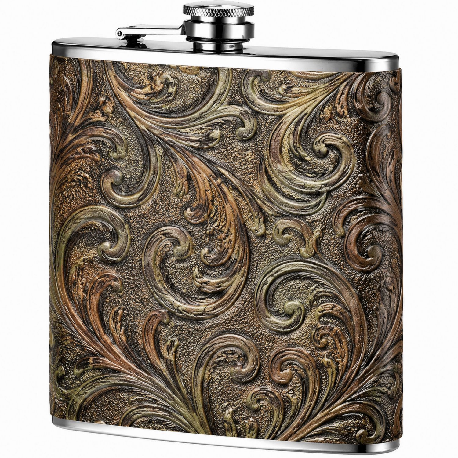 Eleganter Flachmann mit Ornamentprägung 240ml Braun/Grün
