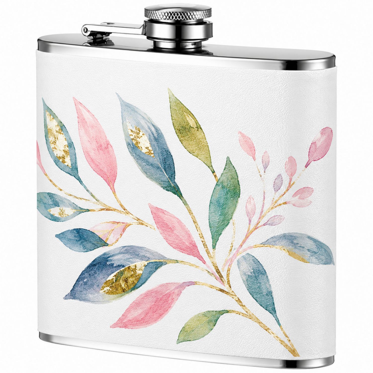 Flachmann Edelstahl Tragbar Blumenmuster 200 ml Weiß