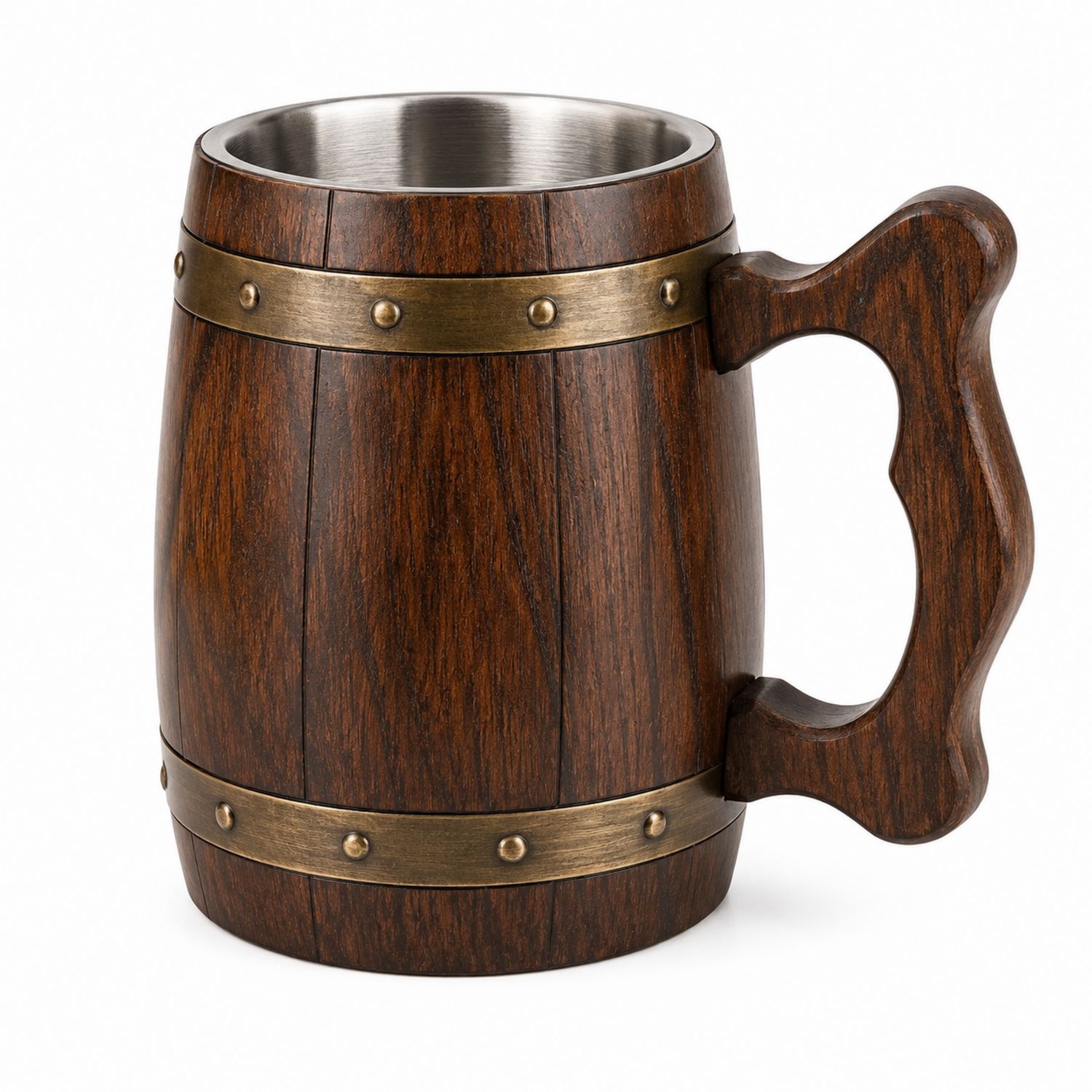 Rustikaler Bierkrug aus Holz mit Edelstahl-Innenraum, 500 ml