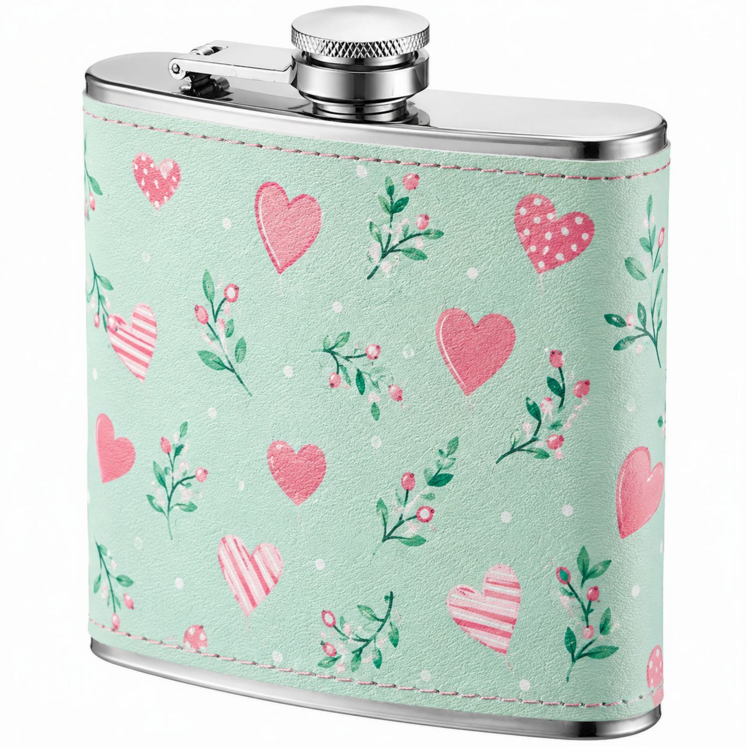 Flachmann mit Herzdesign 180ml - Minzgrün/Rosa