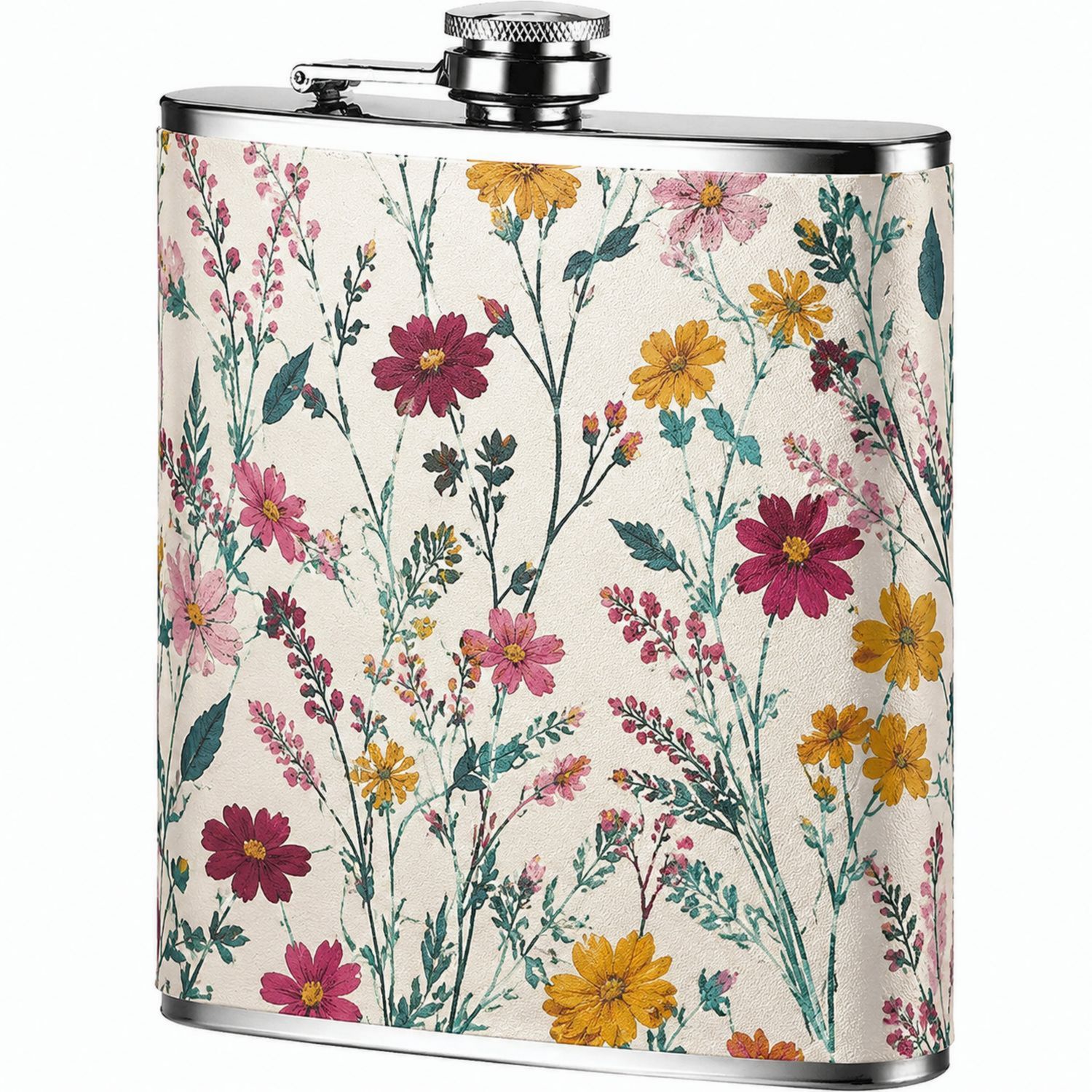 Eleganter Flachmann mit Blumenmuster, 230ml, Mehrfarbig