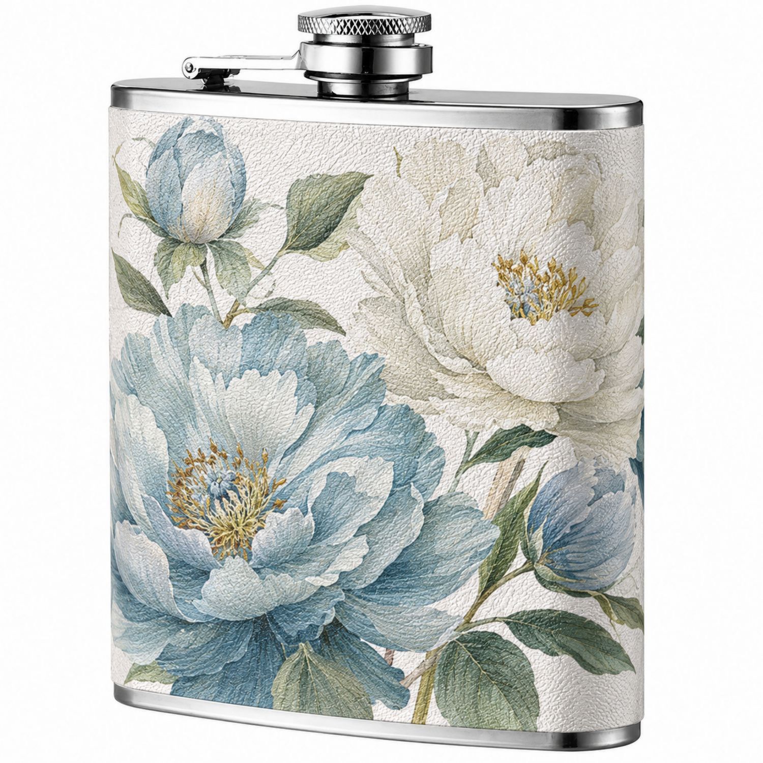 Flachmann mit Blumenmuster 200ml - Blau/Weiß