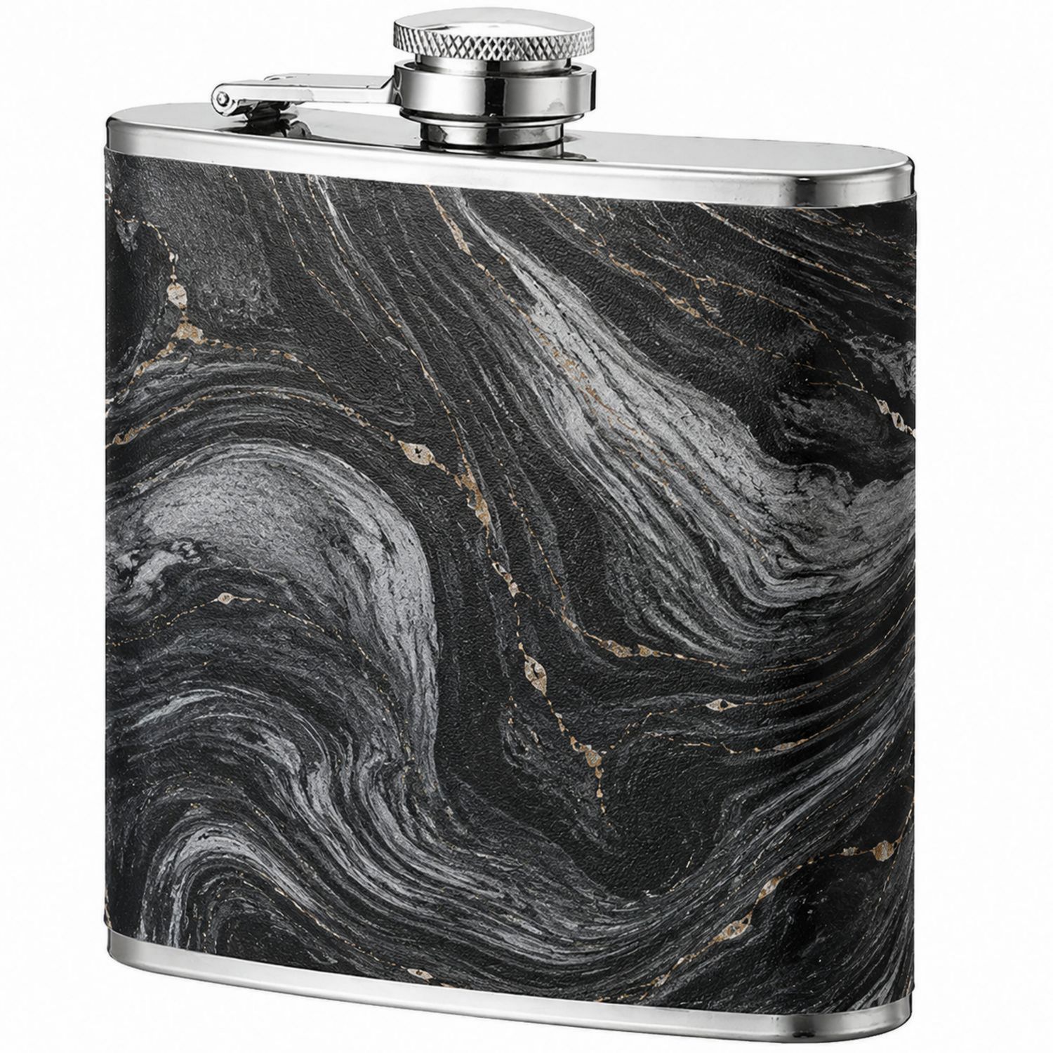 Schwarzer Flachmann in Marmoroptik 200ml