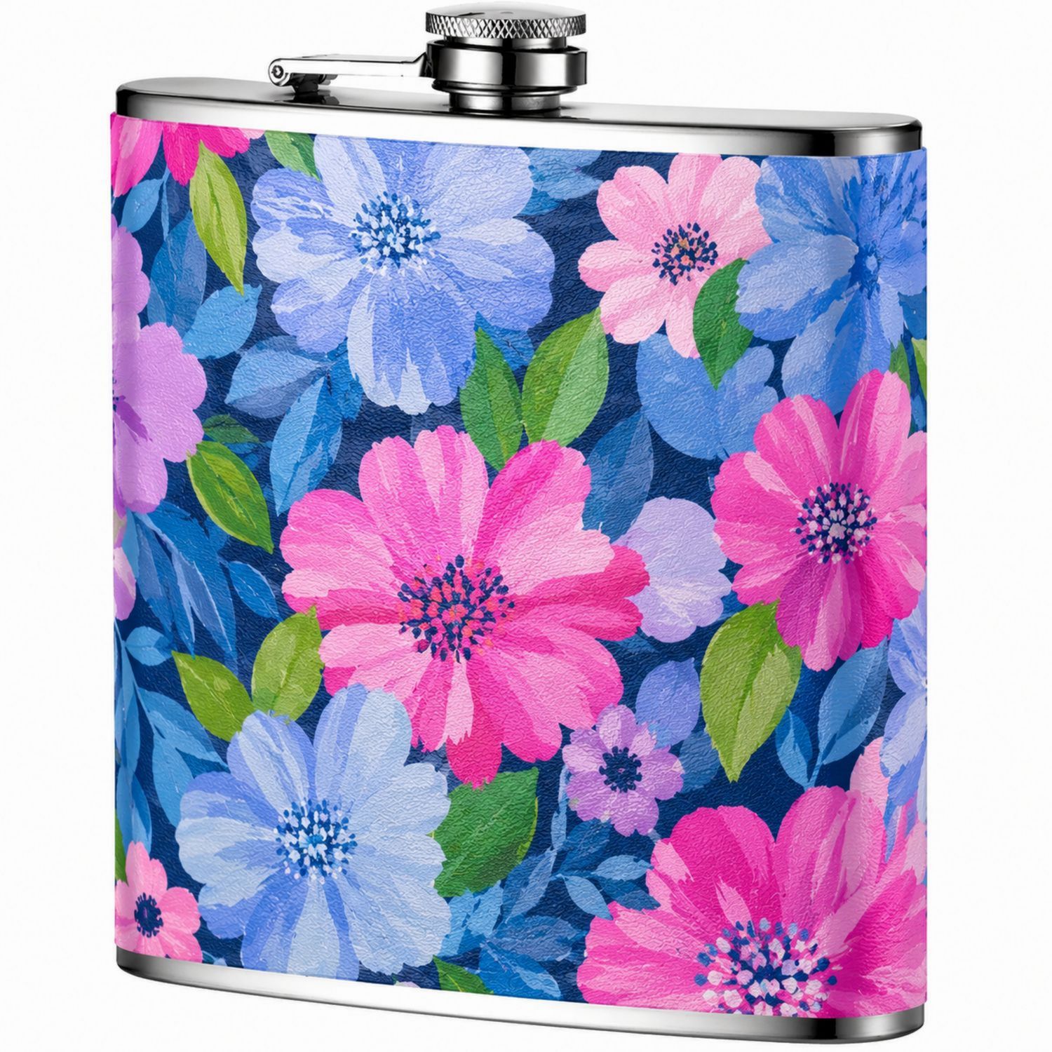 Bunter Edelstahl Flachmann 227ml mit Blumendesign