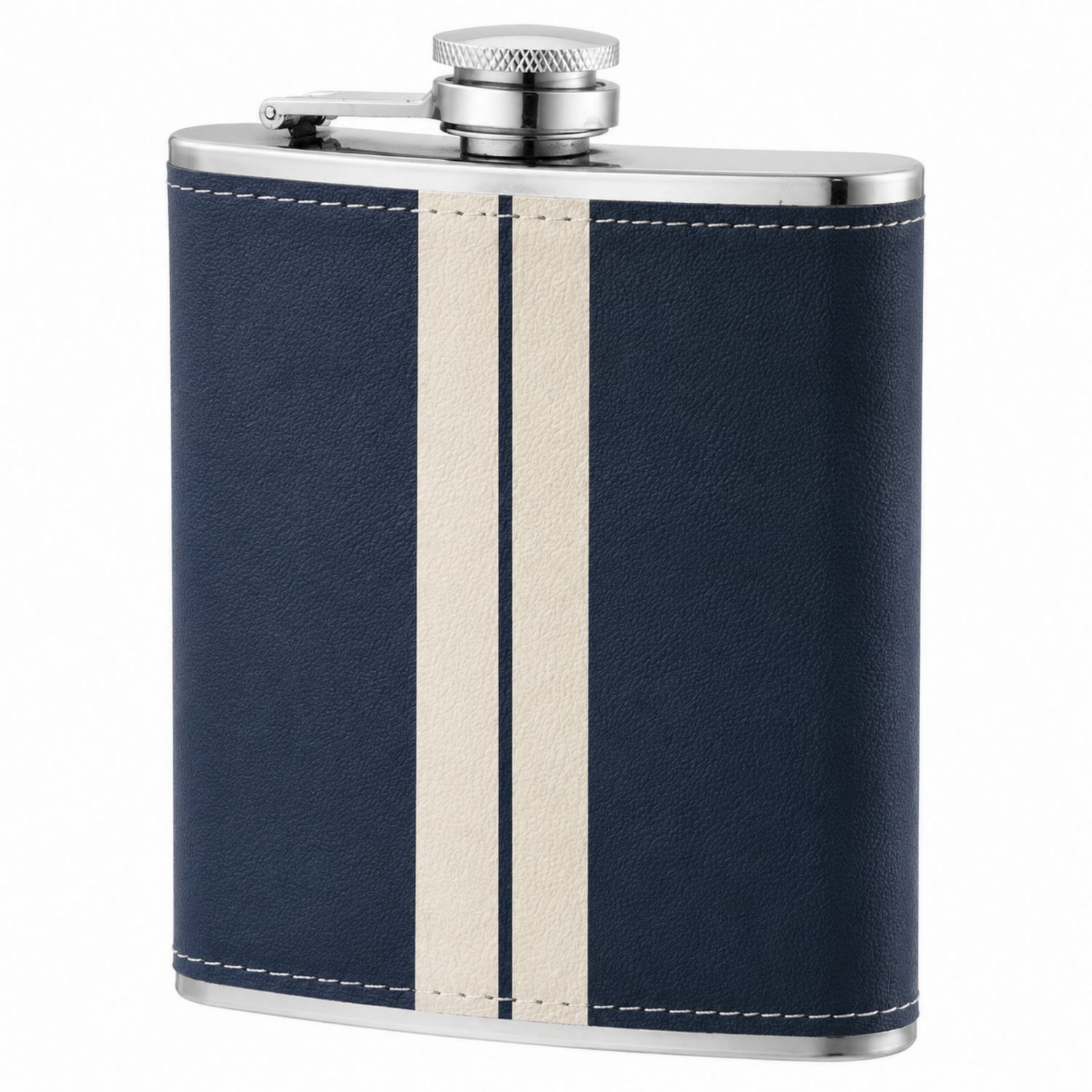 Edelstahl Flachmann mit Blau-Weißen Lederbezug 230ml