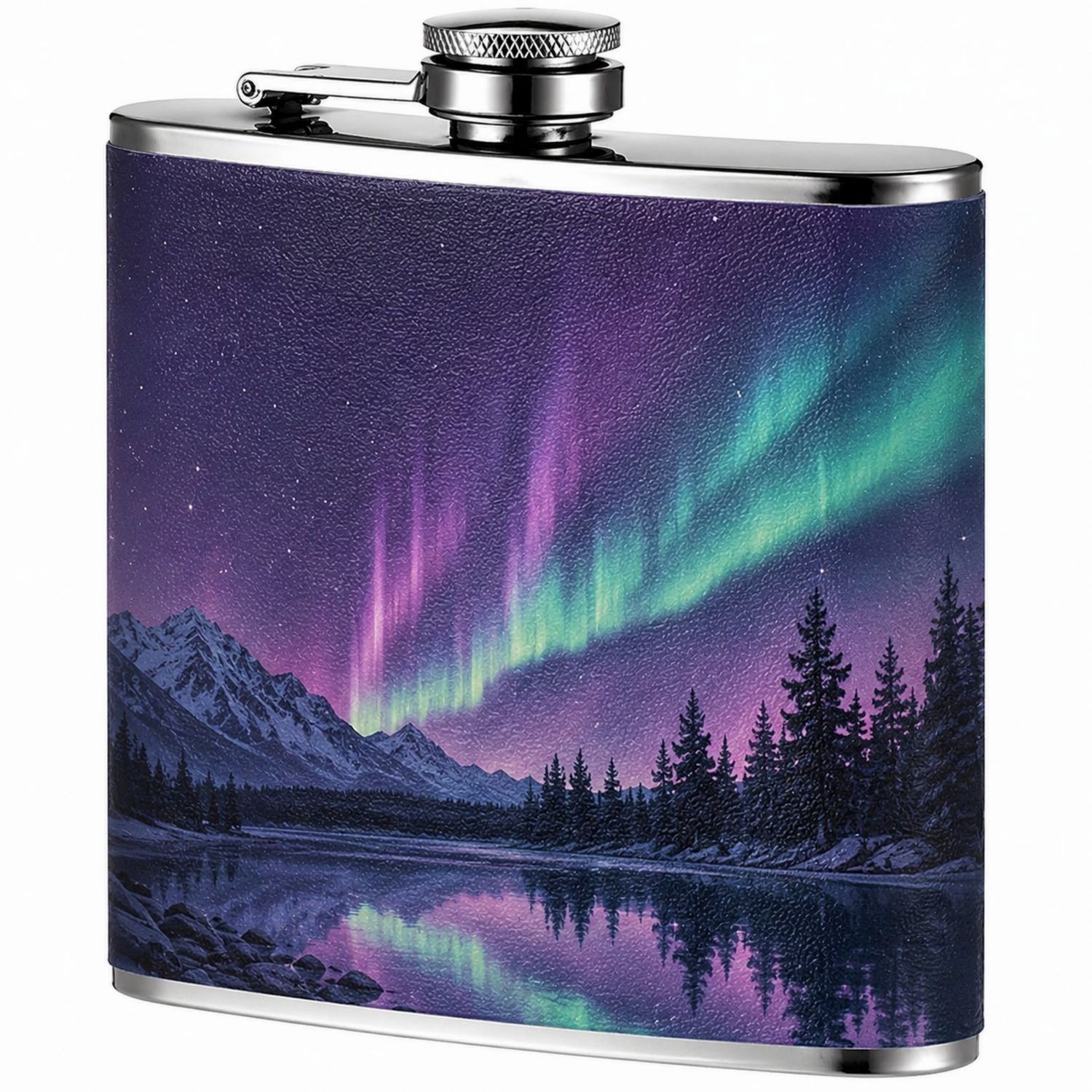 Edelstahl-Flachmann mit Nordlicht-Motiv 240ml