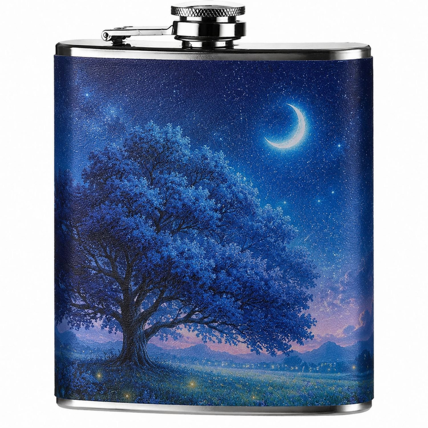 Flachmann mit Baum- und Mond-Design, 200ml, Blau