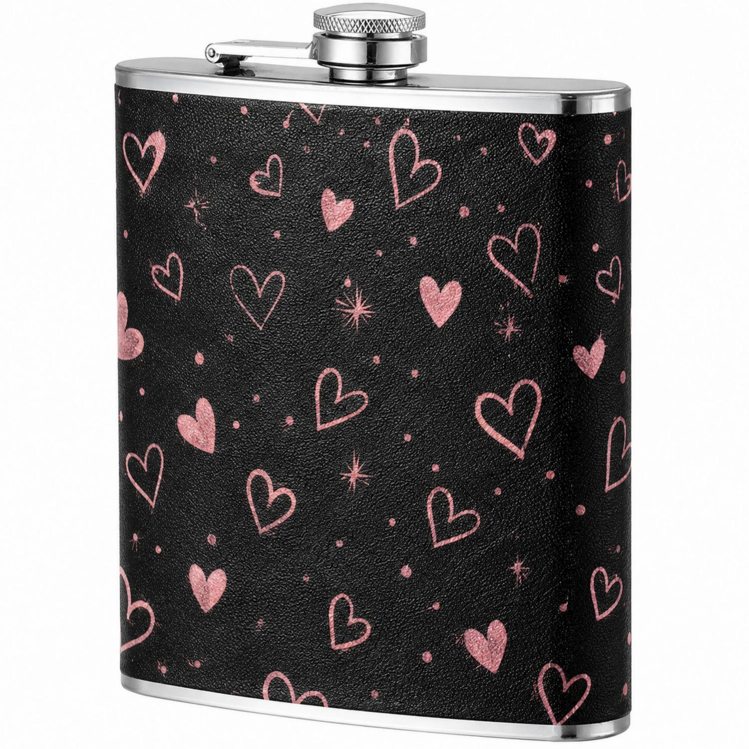 Edelstahl Flachmann mit Herzmuster Schwarz/Rosa 250ml