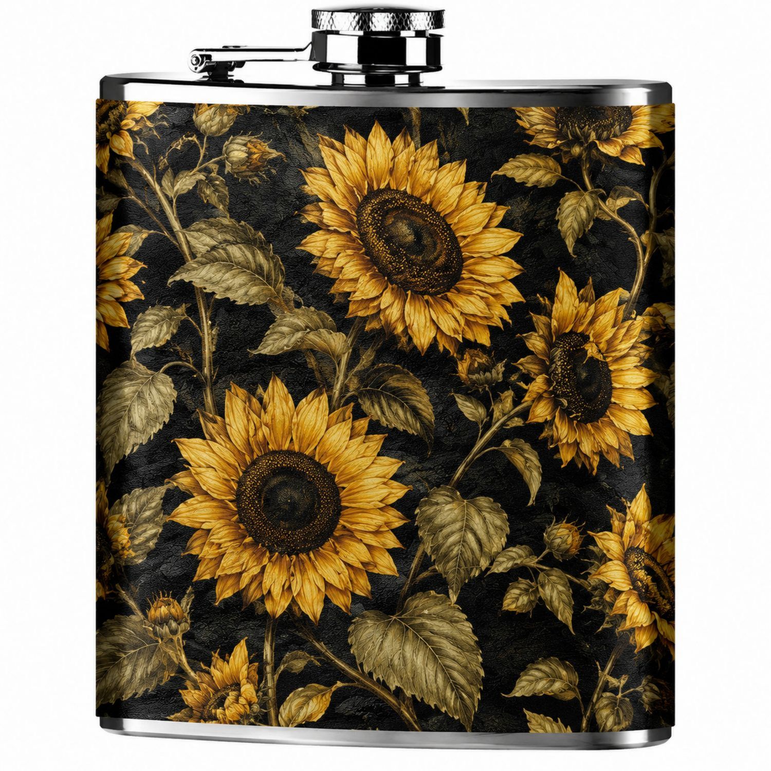 Edelstahl-Flachmann mit Sonnenblumenmuster 236 ml