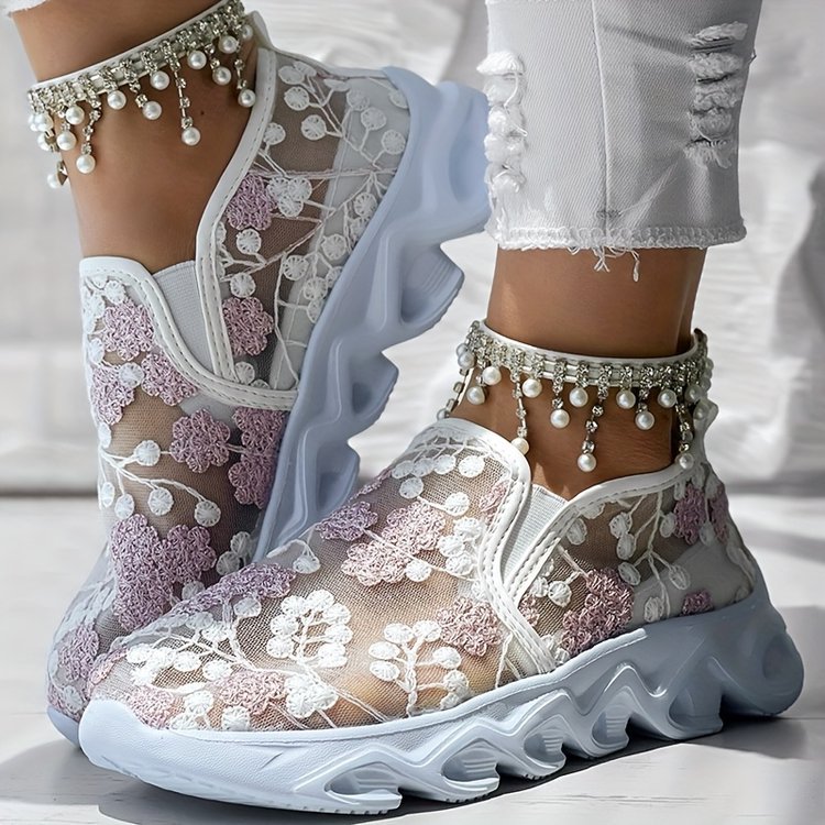 Casual Sneakers met Mesh-borduursel voor dames - Stijl ontmoet ultiem comfort! 👟✨