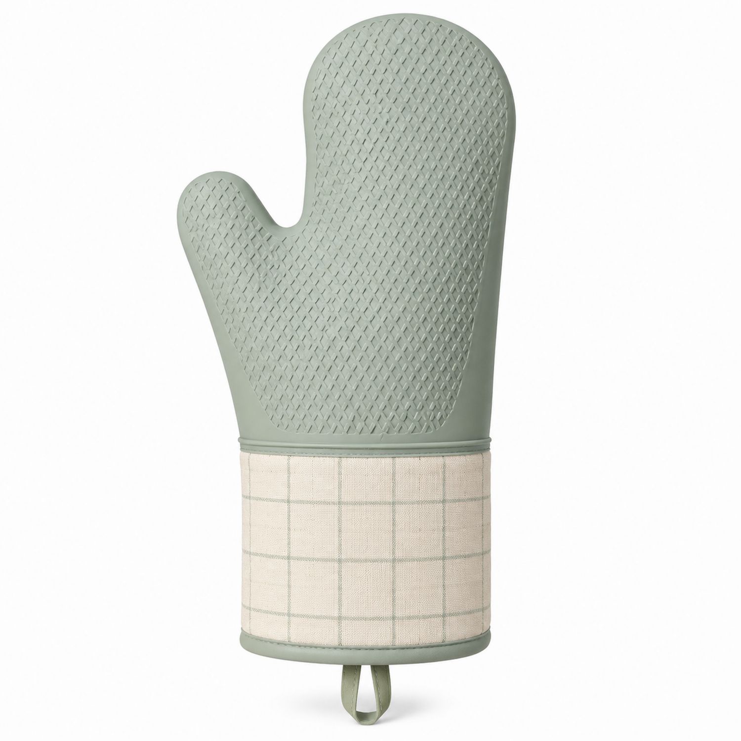 Gant de Cuisine en Silicone Vert avec Motif à Carreaux