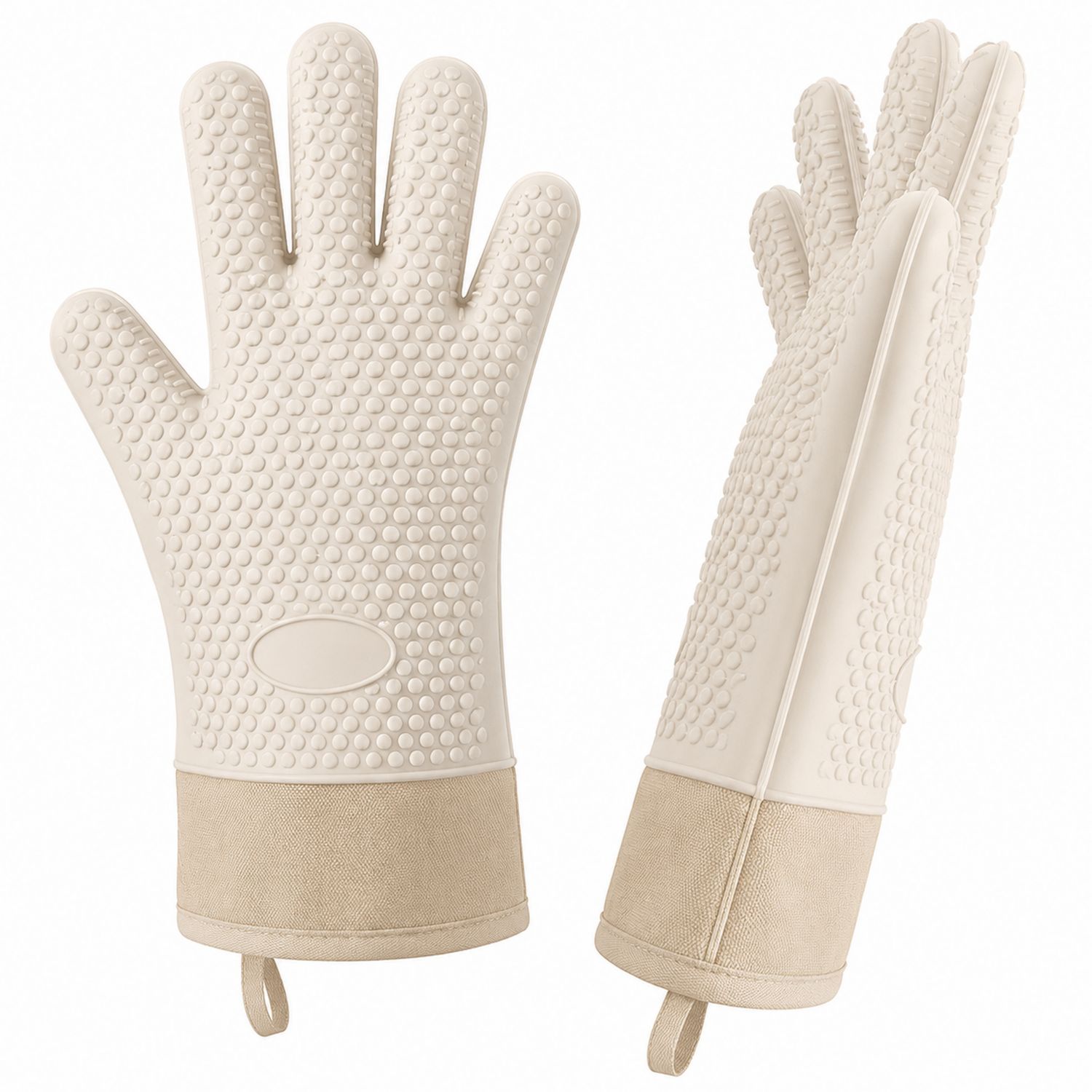 Gants de Cuisine Beige Anti-Chaleur avec Revêtement Antidérapant