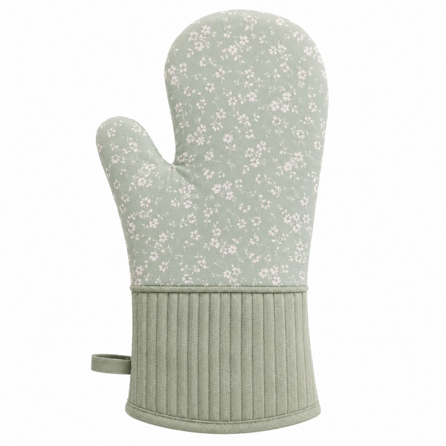 Gant de cuisine isolant motif floral vert pastel