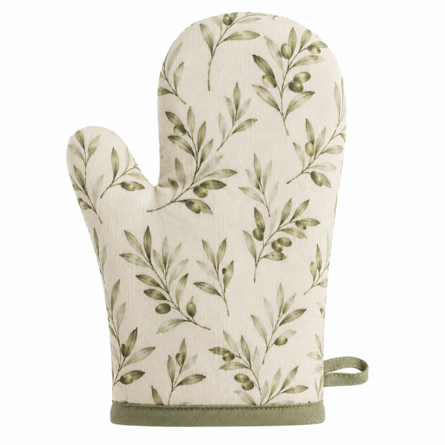 Gant de Cuisine avec Motif Feuilles d'Olivier en Beige et Vert