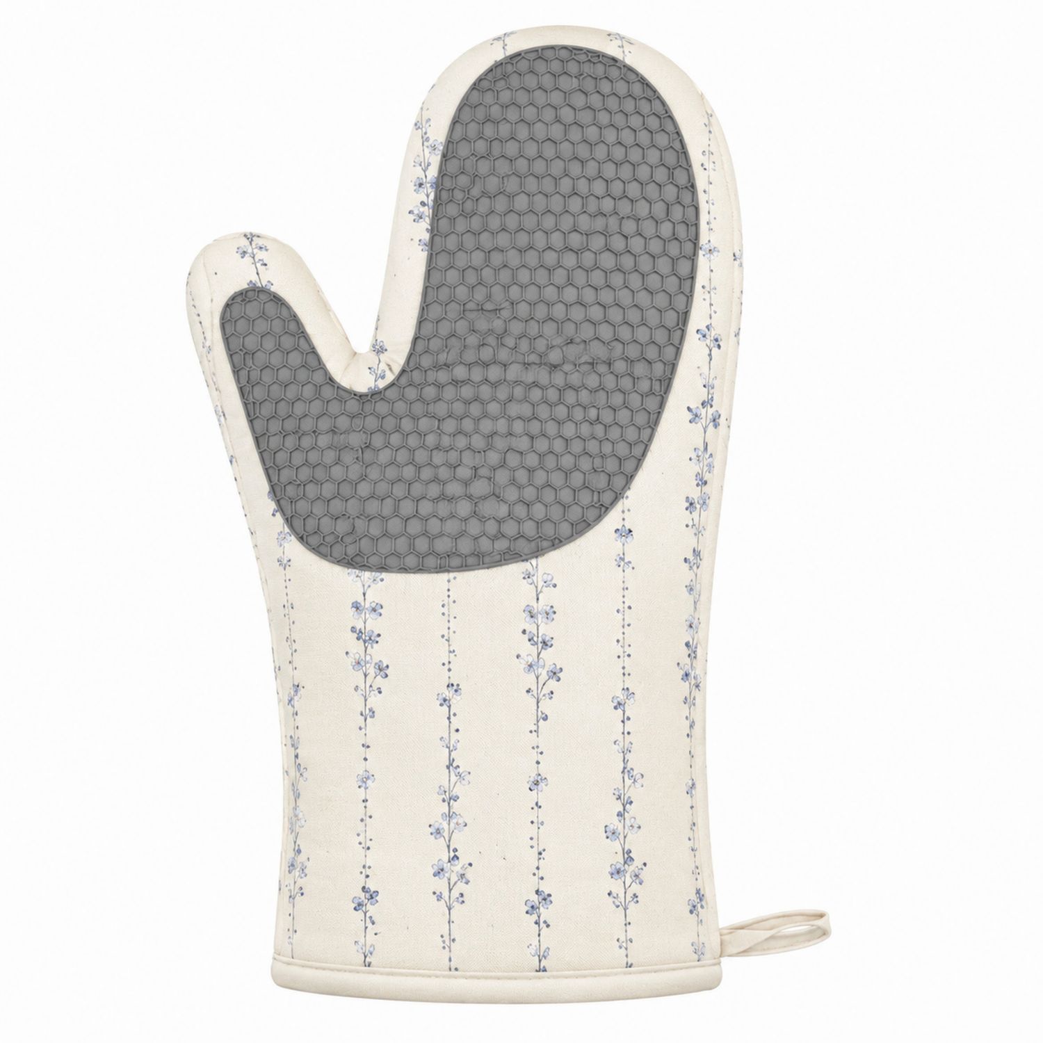 Gant de Cuisine Résistant à la Chaleur Motif Floral Gris et Bleu