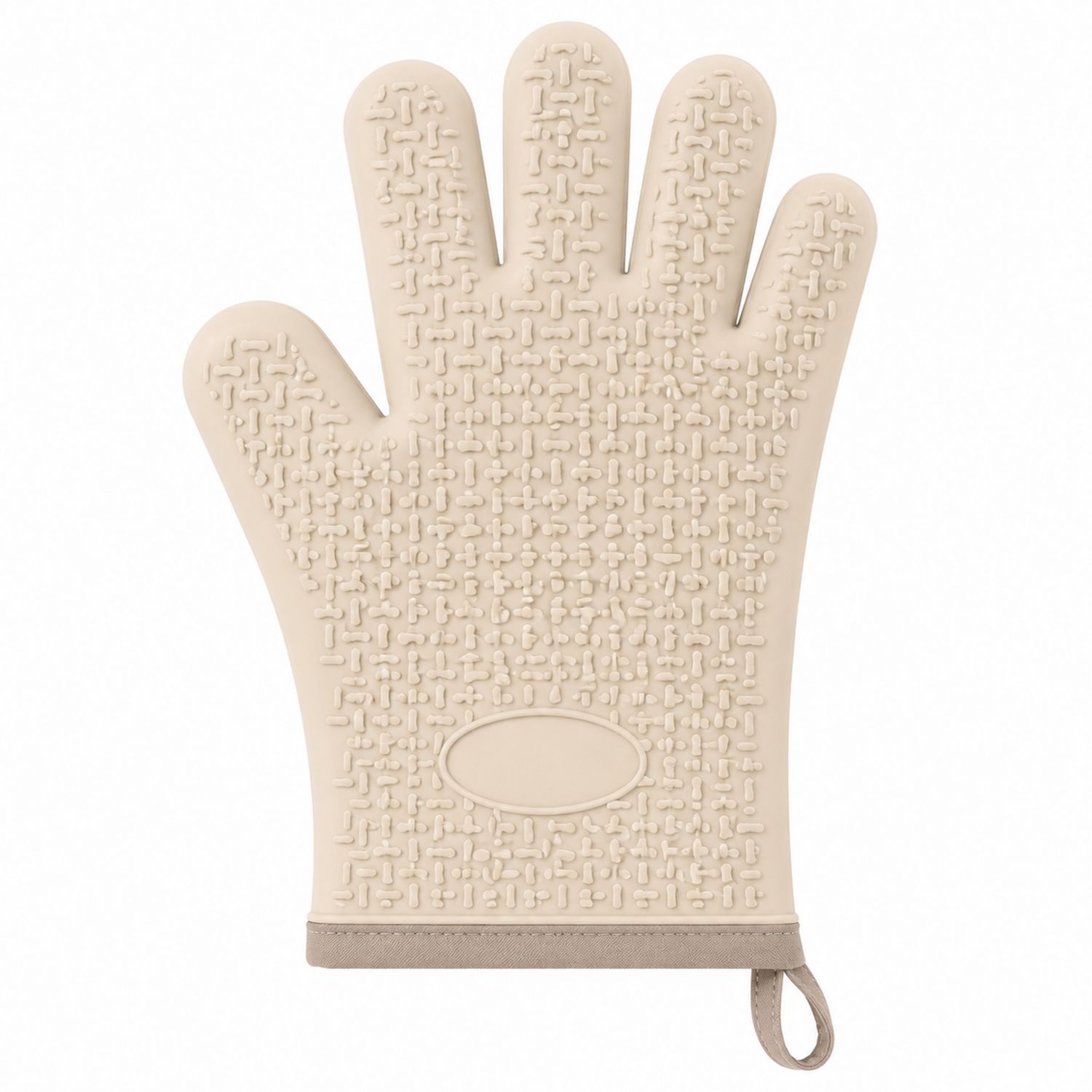 Gant de cuisine en silicone beige, surface texturée antidérapante