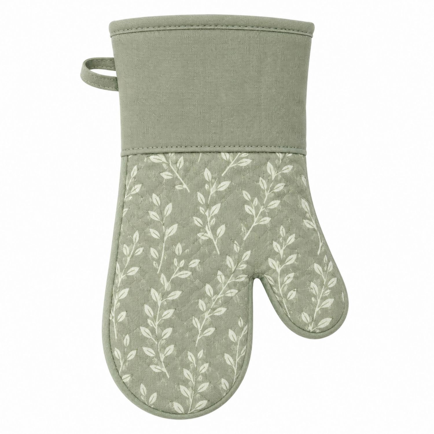 Gant de cuisine isolant motif feuillage vert sauge