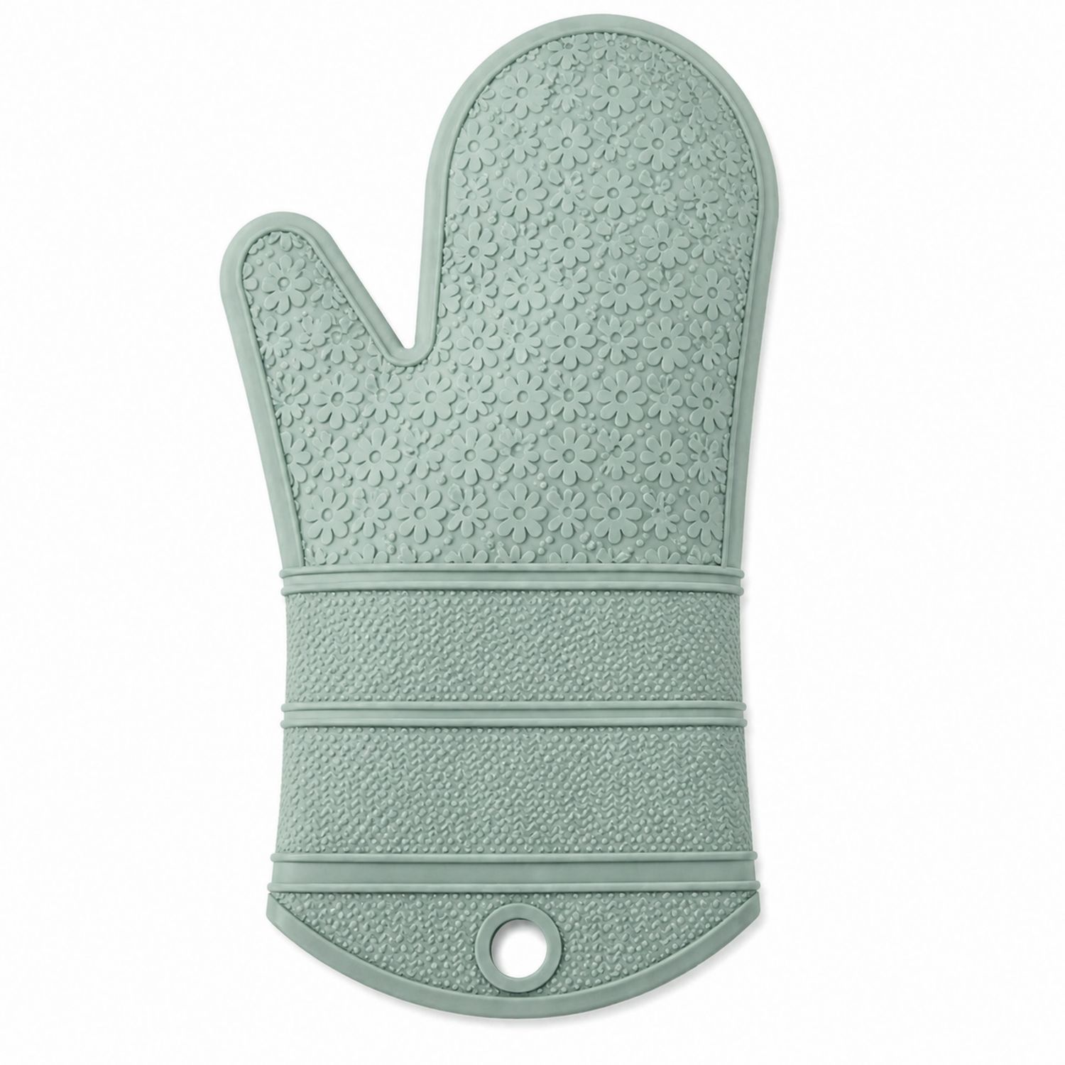 Gant de cuisine anti-chaleur motif floral vert menthe