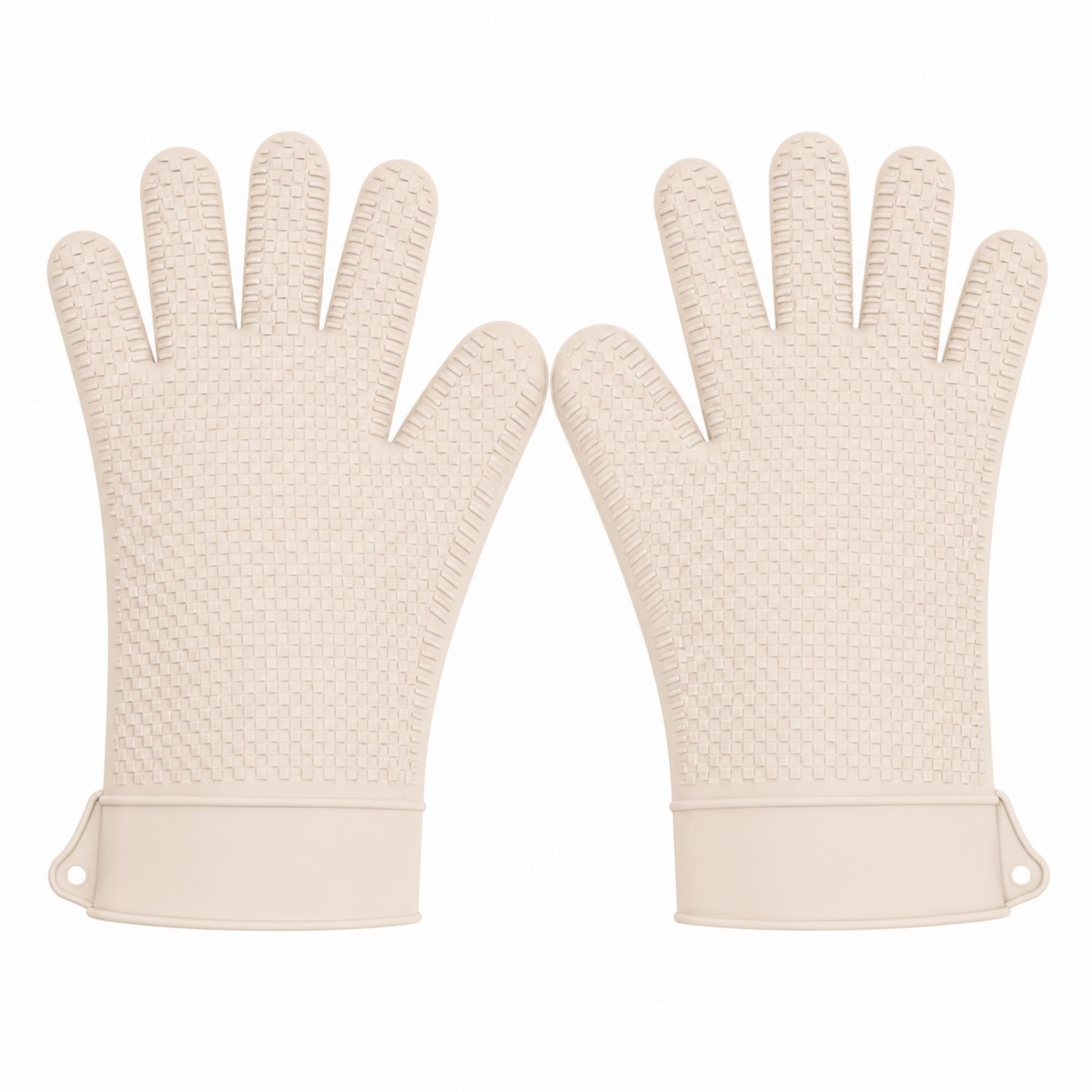 Gants de cuisine en silicone beige résistants à la chaleur avec texture antidérapante