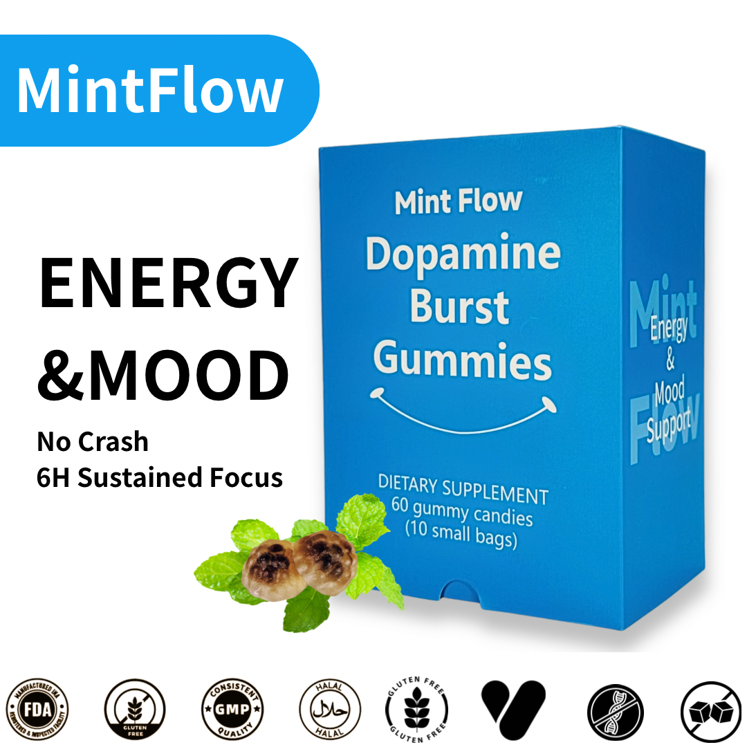 Mint Flow Dopamine Gummies | Strong Mint 3-Minute Fast Focus | 6H Sustained Clarity | Neuro-Blend Boosts Mental Speed & Mood Balance for Brain Support