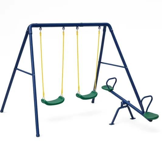 Metall Kinderschaukel-Set mit Wippe Blau/Grün-meubolvia