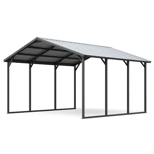 Metall Carport 6x4x3m Stahlrahmen Schwarz/Grau-meubolvia
