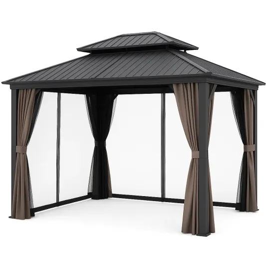 Aluminium Gartenpavillon mit Stahldach 3x3m Braun/Schwarz-meubolvia