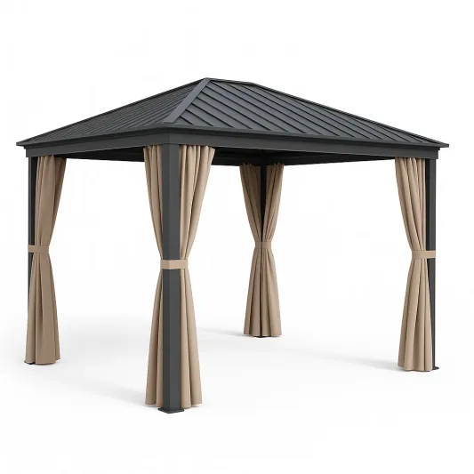Aluminium Gartenpavillon mit Polyester Vorhängen 300x300cm-meubolvia
