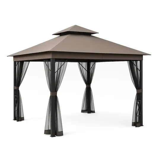 Gartenpavillon Aluminium Stahl 3x3m Braun Schwarz-meubolvia