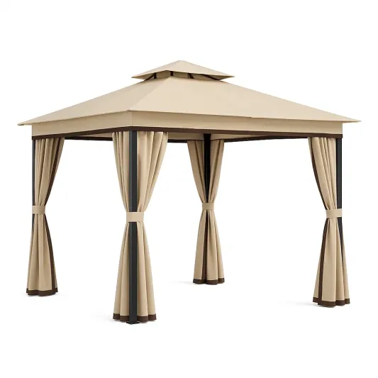 Aluminium Gartenpavillon mit Polyester Vorhängen 3x3m-meubolvia
