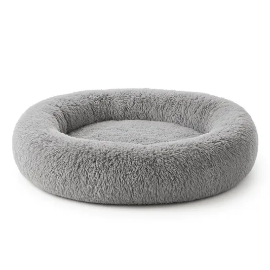 Rundes Hundebett aus Plüsch Grau Ø60cm-meubolvia