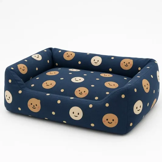 Baumwolle Haustierbett Blau mit Smiley-Muster 60x45x20 cm-meubolvia