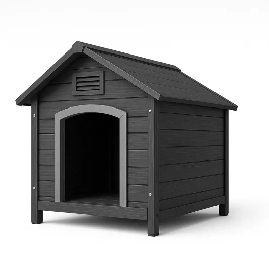 Hundehütte aus Holz und Kunststoff in Dunkelgrau-meubolvia
