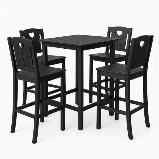 Bistro Set 4 Barstühle und Tisch Schwarz Polyholz-meubolvia