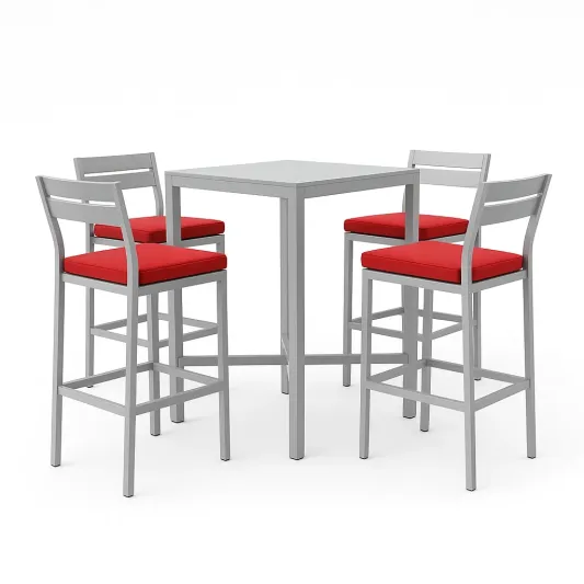 Metall Essgruppe mit Hochtisch und Hockern Grau Rot 5-teilig-meubolvia