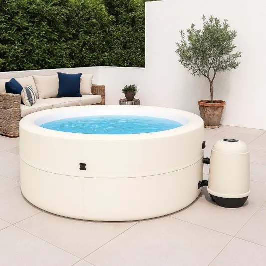 Runder aufblasbarer Whirlpool aus Polyester PVC Ø 180 cm mit Heizung, Blau-pravelion