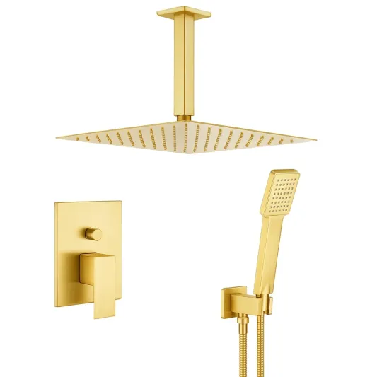 Duschset Deckenmontage Messing Gold 30x30cm-pravelion