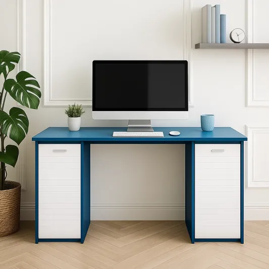 Schreibtisch mit zwei Schränken Blau Weiß MDF-pravelion