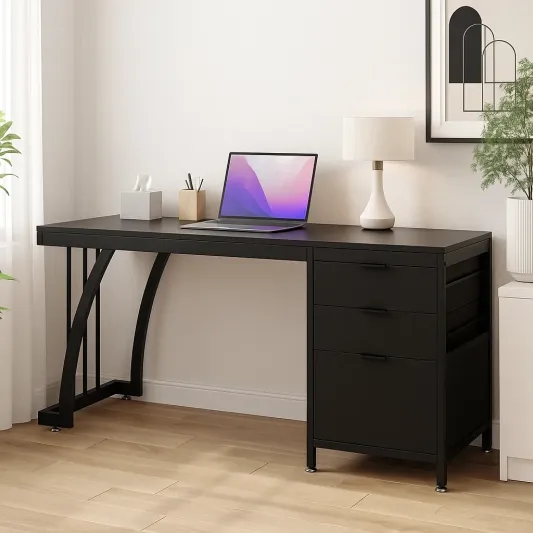 Schreibtisch aus Metall mit Schubladen Schwarz 120cm x 60cm x 75cm-pravelion