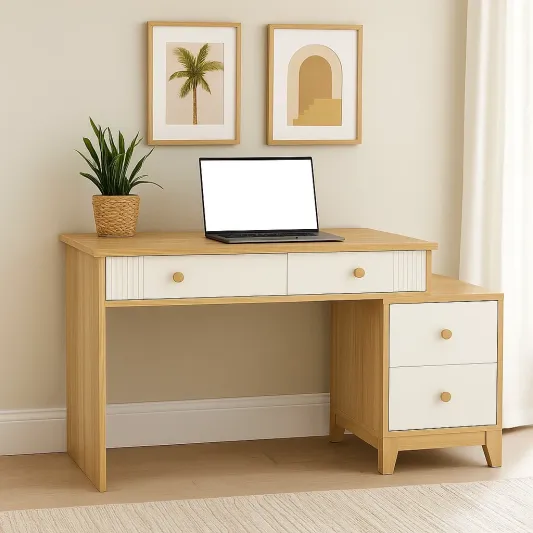 Holzschreibtisch mit Schubladen und Schrank Beige-pravelion