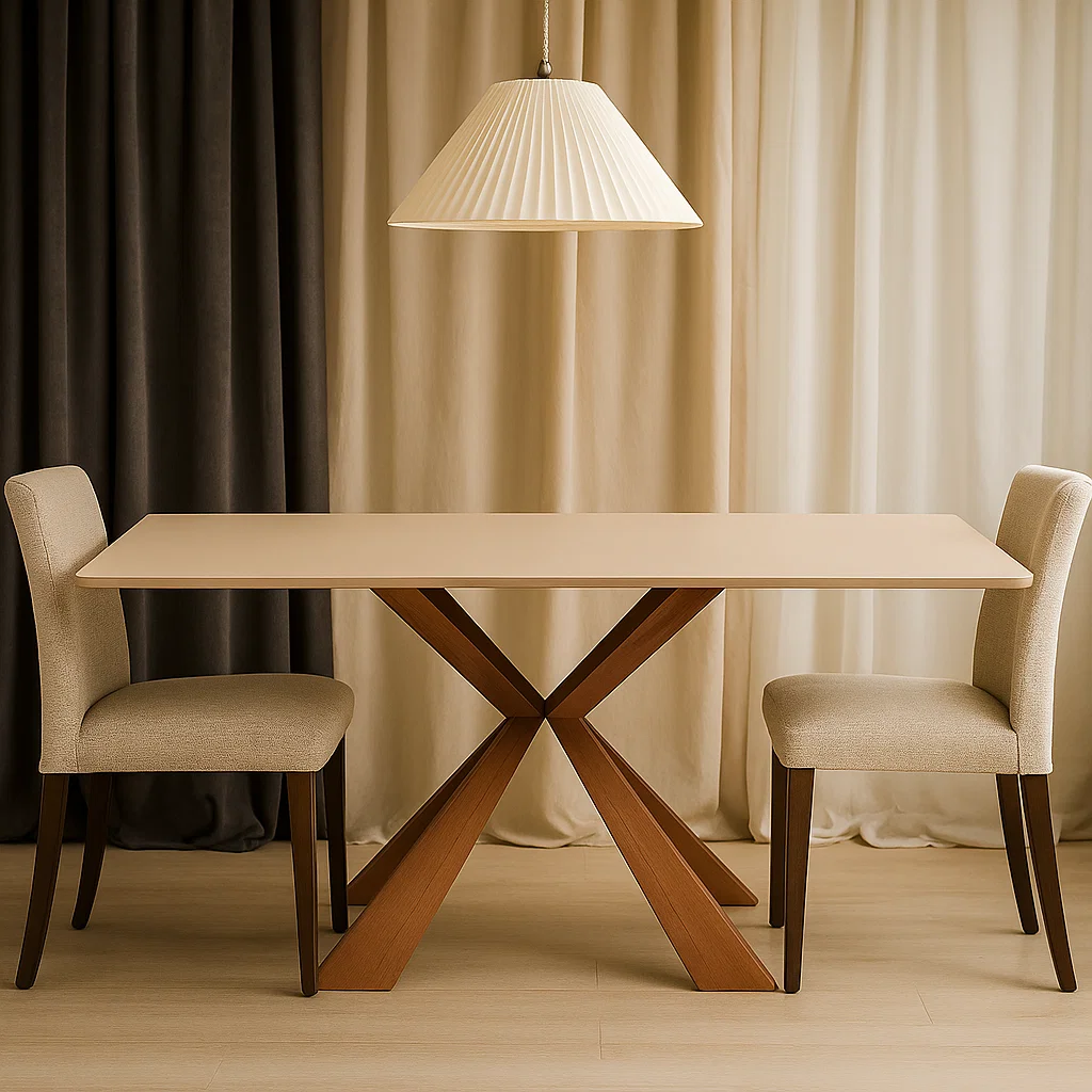 Esszimmertisch Set MDF Beige mit 2 Stoffstühlen-pravelion