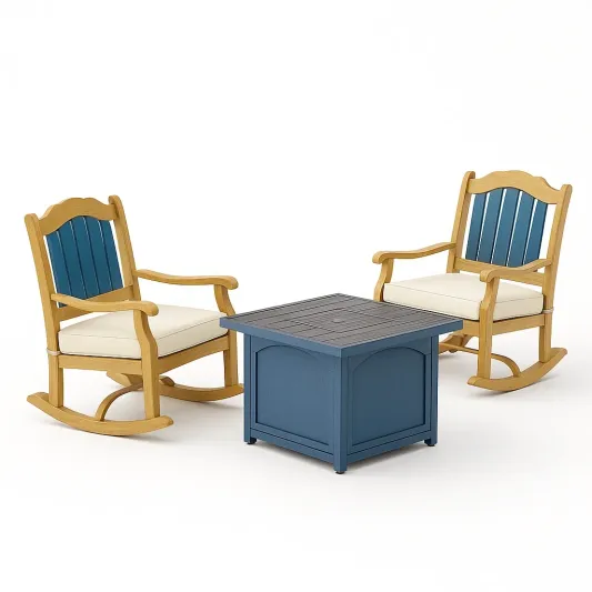 Schaukelstuhl-Set aus Holz und Kunststoff mit Polyesterschaum-Polsterung Blau/Natur-ravornika