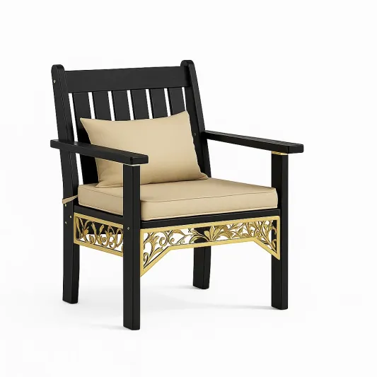 Gartenstuhl Metall Holz Schwarz/Gold 60x60x90 cm-cozytrivia