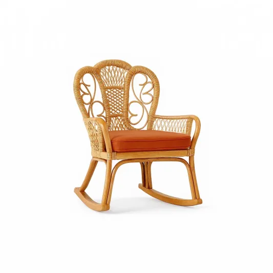 Rattanschaukelstuhl mit Baumwollkissen Orange-cozytrivia