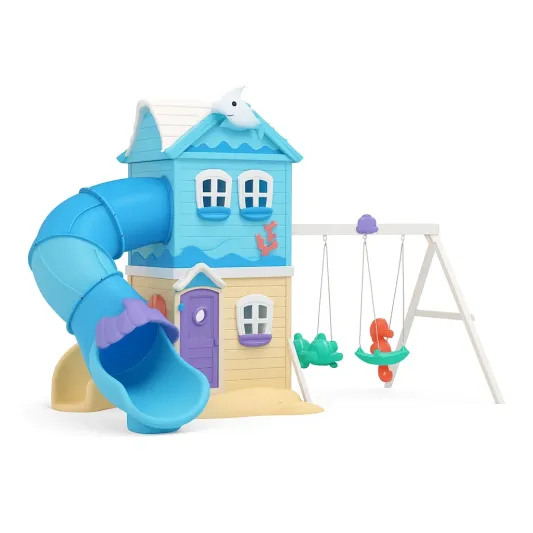 Kinderspielhaus mit Rutsche und Schaukel Set Polyethylen-cozytrivia
